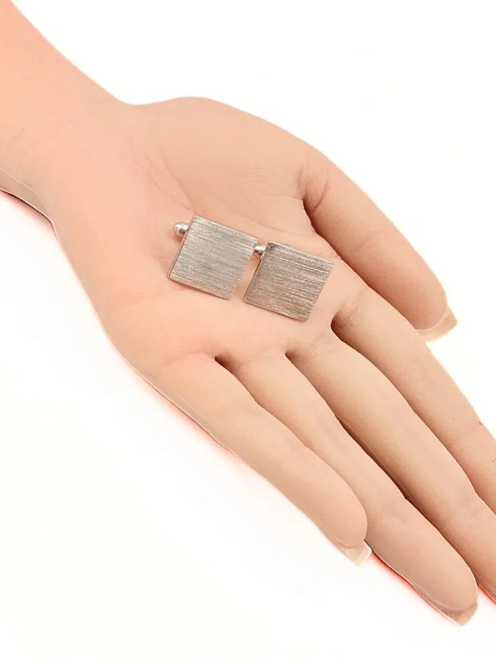 Dante Signed Minimalist MCM Brushed Square Silver Plated Brutalist Cufflinks